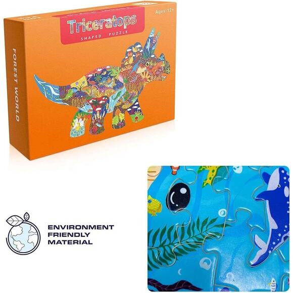 Jigsaw Puzzles for Kids Adults 150 Pieces Unique Shaped Dinasour Triceratop - Picture 6 of 11
